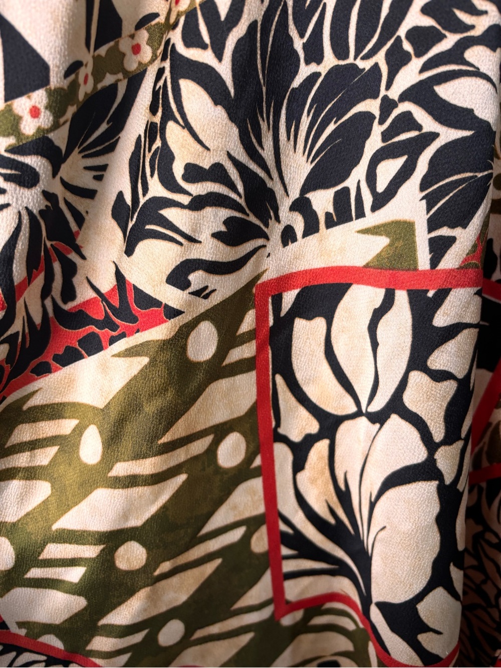 Tahari ASL Olive, Black, Cream & Red Floral Wrap Midi Dress - Picture 5 of 5